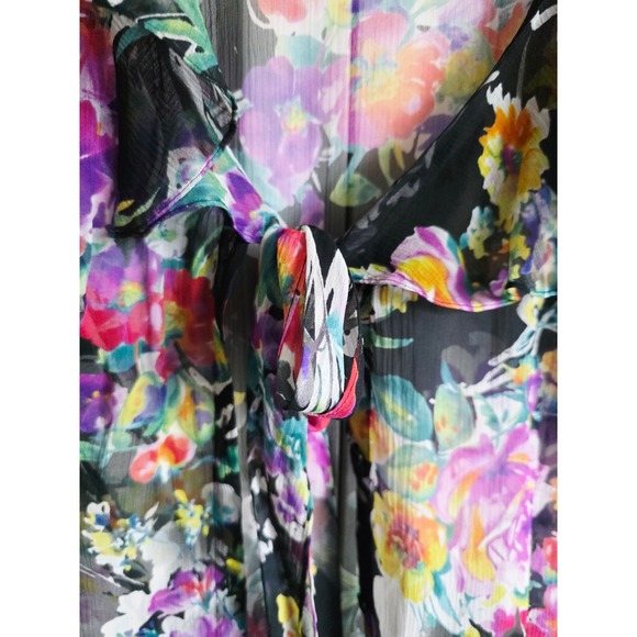 Lauren Ralph Lauren Petite M Silk Floral Print Ruffle Sleeve Tie Neck Blouse - Picture 4 of 6